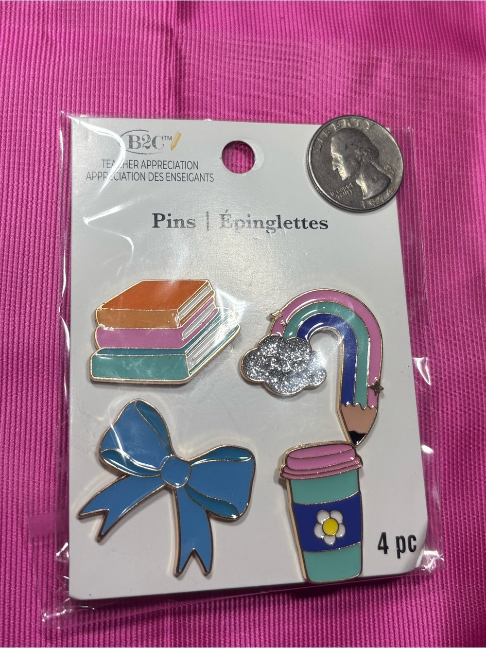 4 New Blue Enamel Lapel Pin Set with Rainbow & Books - 4 Pack